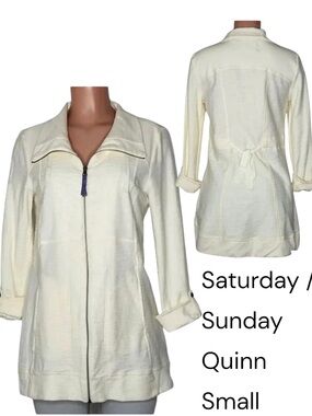 Saturday Sunday Quinn  spring Jacket ,Sm,full zip,cotton ,3/4 sleeves,,neutral